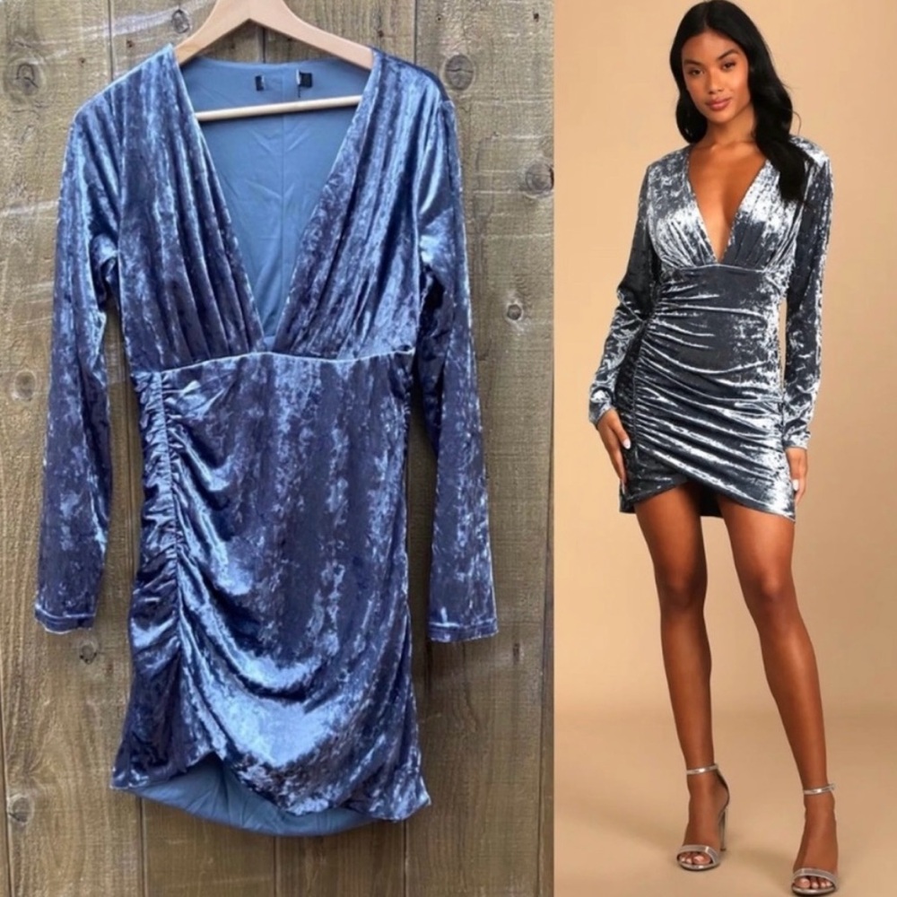 Silver Blue Crushed Velvet Longsleeve
Bodycon Dress Style 19